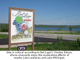 Bel Lago vineyards enjoy the moderating effects of nearby Lake Leelanau