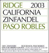 Ridge Vineyards, Dusi Ranch Zinfandel