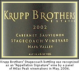 Krupp’s Stagecoach Cabernet was recognized as an Appellation Signature wine by AppellationAmerica