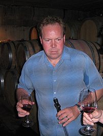 Norman Hardie in his winery barrell cellar