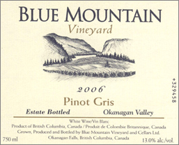 Blue Mountain Vineyard and Cellars 2006 Pinot Gris Cream Label  (Okanagan Valley)