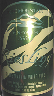 Blue Mountain Vineyard and Cellars 2006 Riesling  (Pennsylvania)