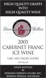 Wine:Domaine Berrien Cellars 2005 Cabernet Franc Ice Wine, Estate (Lake Michigan Shore)