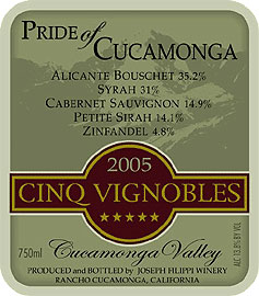 Wine:Joseph Filippi Winery & Vineyards 2005 Pride of Cucamonga Cinq Vignobles  (Cucamonga Valley)