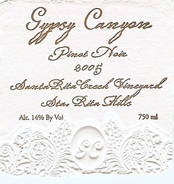 Gypsy Canyon Vineyards 2005 Pinot Noir, Santa Rita Creek Vineyard (Sta. Rita Hills)