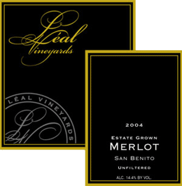 Leal Estate Vineyards 2004 Merlot, Unfiltered, Estate (San Benito)