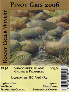 Rocky Creek Winery 2006 Pinot Gris  (Vancouver Island)