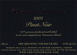 Venturi-Schulze Vineyards 2003 Pinot Noir  (Vancouver Island)