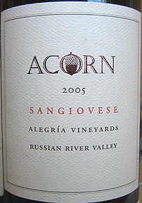 Acorn Winery 2005 Sangiovese, Alegria Vineyards (Russian River Valley)