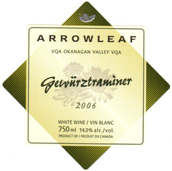 Wine:Arrowleaf Cellars 2006 Gewurztraminer , Estate (Okanagan Valley)