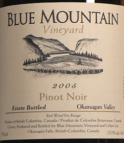 Wine:Blue Mountain Vineyard and Cellars 2005 Pinot Noir Cream Label  (Okanagan Valley)