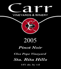 Wine:Carr Vineyards & Winery 2005 Pinot Noir, Clos Pepe Vineyard (Sta. Rita Hills)