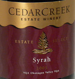 CedarCreek Estate Winery 2005 Estate Select Syrah  (Okanagan Valley)