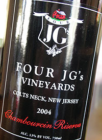 Wine:Four JG's Vineyards 2004 Chambourcin Riserva  (Outer Coastal Plain)