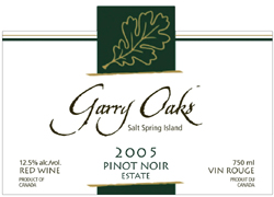 Wine:Garry Oaks Winery 2005 Pinot Noir, Estate (Salt Spring Island)