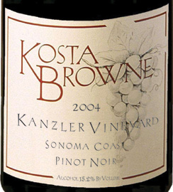 Wine:Kosta Browne Winery 2004 Pinot Noir, Kanzler Vineyard (Sonoma Coast)