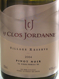 Wine:Le Clos Jordanne 2004 Village Reserve Pinot Noir  (Niagara Peninsula)