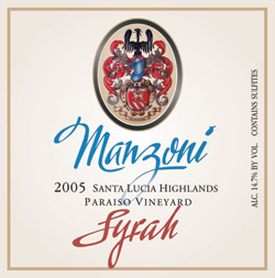 Manzoni Estate Vineyard 2005 Syrah, Paraiso Vineyard (Santa Lucia Highlands)