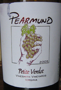 Wine:Pearmund Cellars 2005 Petit Verdot  (Virginia)