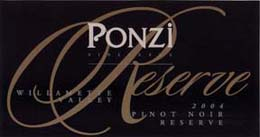 Wine:Ponzi Vineyards 2004 Pinot Noir Reserve  (Willamette Valley)