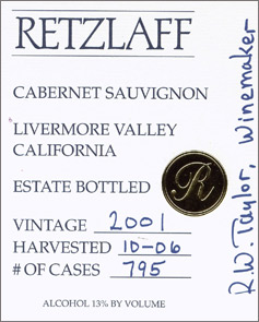 Retzlaff Estate 2001 Cabernet Sauvignon