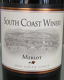 Wine:South Coast Winery 2003 Merlot  (South Coast)