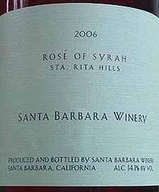 Wine:Santa Barbara Winery 2006 Rosé of Syrah  (Sta. Rita Hills)