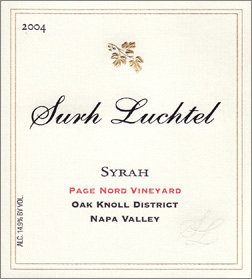 Wine:Surh-Luchtel Cellars 2004 Syrah, Page Nord Vineyard (Napa Valley)